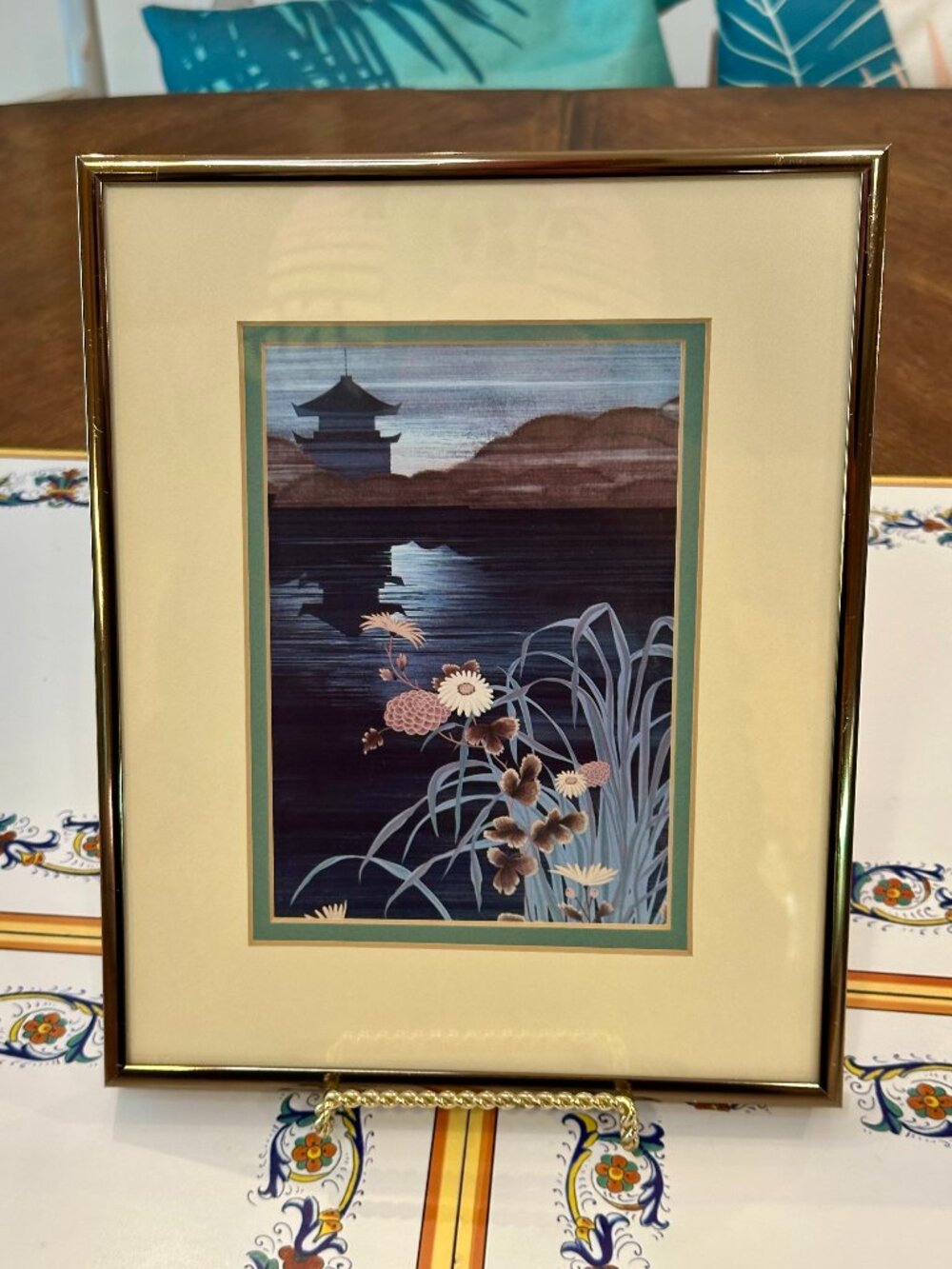 vintage mid-century Hero Nim (Harry Wysocki) "Asian Pagoda Scene" art print